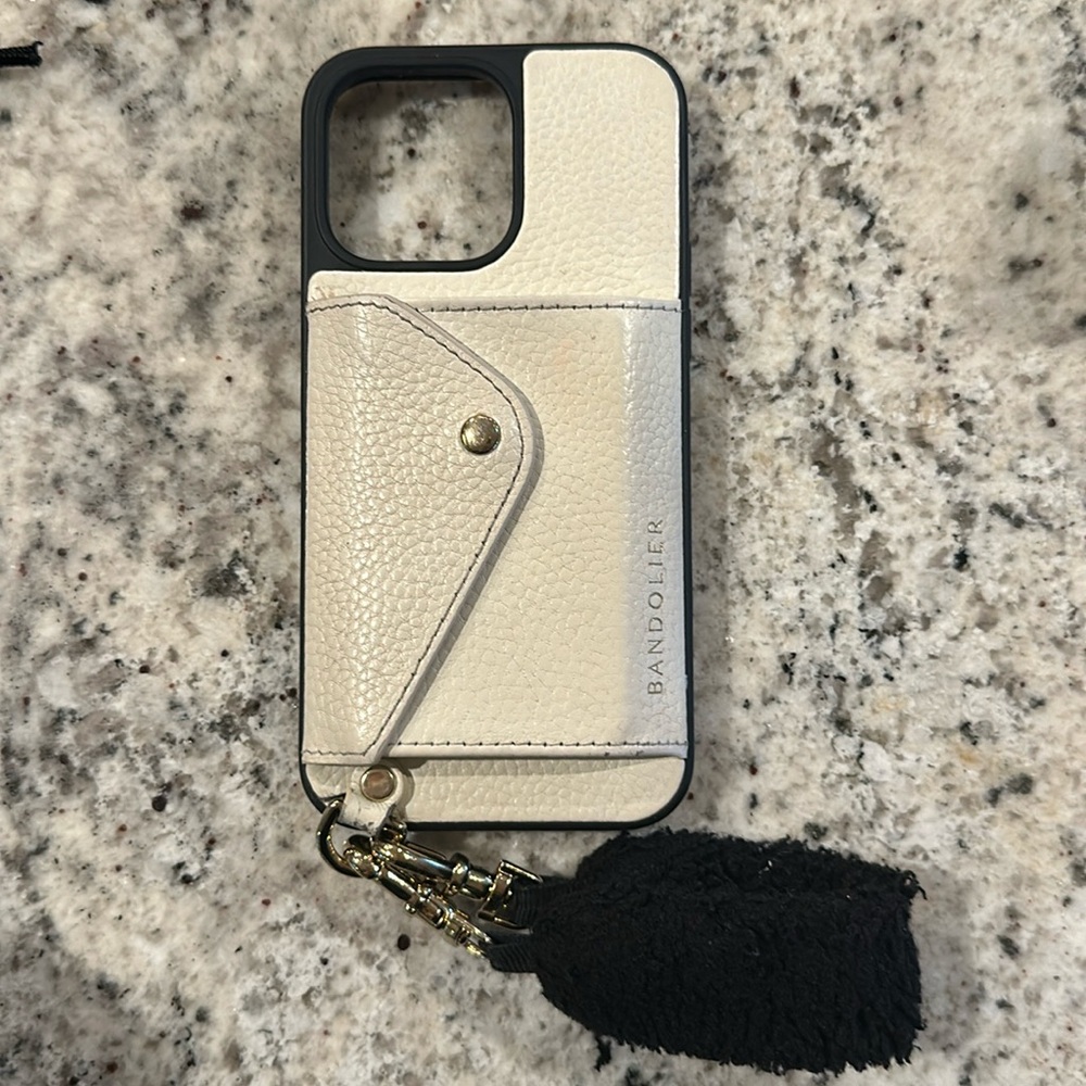 I phone 14 pro max Bandolier white phone case and wristlet